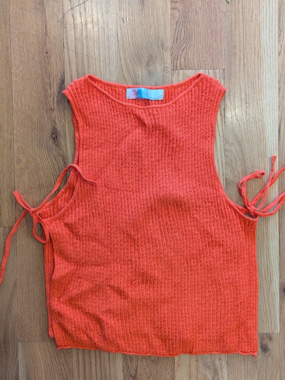 Free People Orange Knit Tie-Side Sleeveless Top